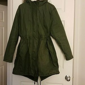 Old Navy Green Jacket with Faux Fur Trim Hood